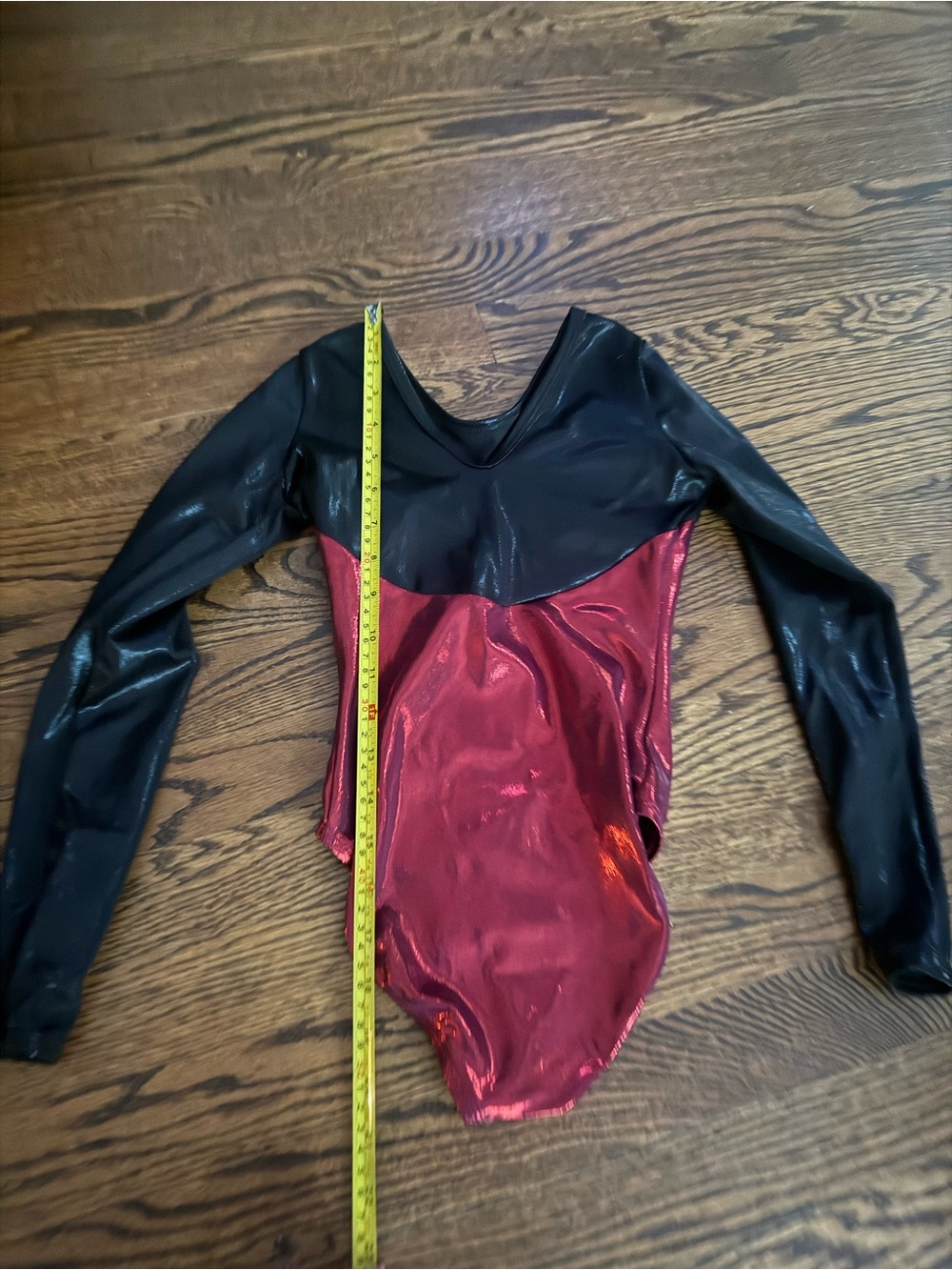 Black and Shiny Red Long Sleeve Leotard